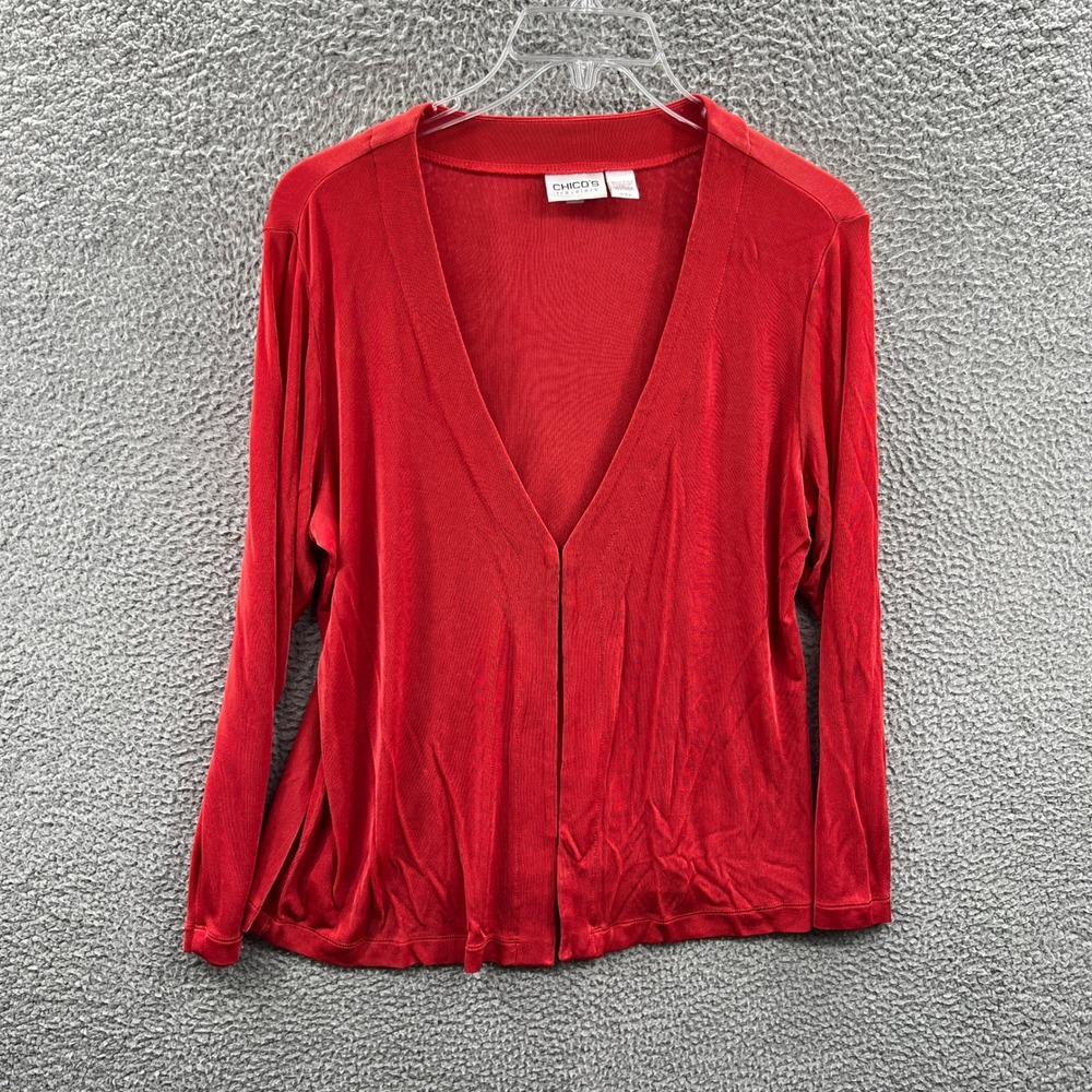 Chicos Travelers Womens Open Front Cardigan XL Red Polished Travel Slinky Draped